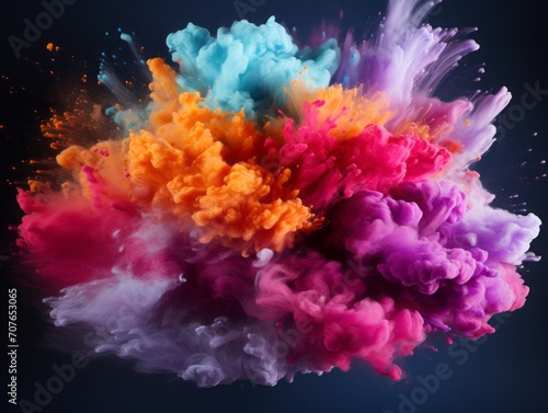 Colorful rainbow holi paint color powder explosion, white background,