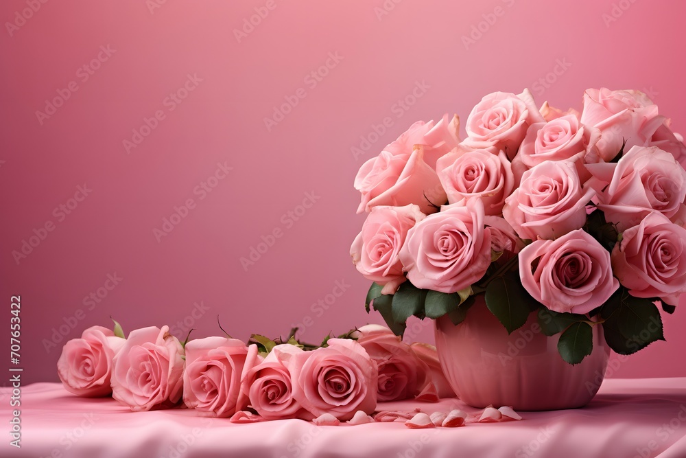 Elegant Pink Roses on Silken Drapery