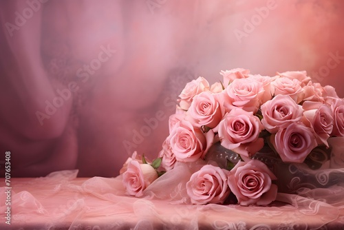 Elegant Pink Roses on Silken Drapery