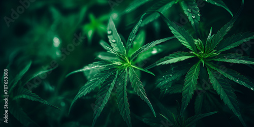 Closeup view of green cannabis sativa leaf with beauty bokeh under sunlight for natural and freshness wallpaper. Freshness Wallpaper with Cannabis Leaf