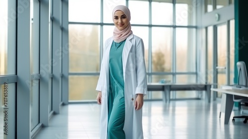 Smiling Arab female Doctor with hijab at hospital