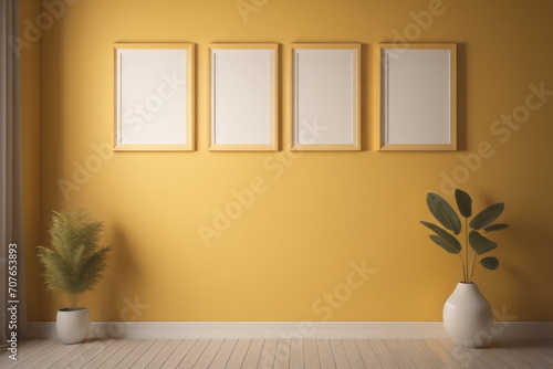 Blank wooden frames over yellow wall