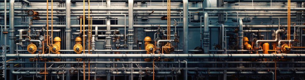 Industrial concept. Pipeline in a factory - valves, tubes, pressure gauges, thermometers. View from above. pipes, flow meter, water pumps and valves of the heating and gas supply system. Industrial concept. Pipeline in a factory - valves, tubes, pressure gauges, thermometers. View from above. pipes, flow meter, water pumps and valves of the heating and gas supply system.