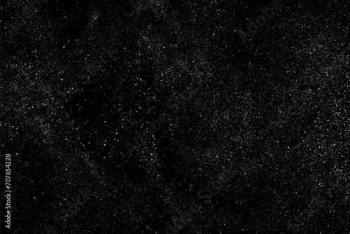 Distressed white grainy texture. Abstract dust overlay. Grain noise. White explosion on black background. Splash realistic effect. Vector illustration. 