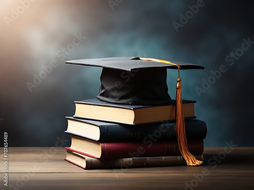 graduation cap on a stack of books with empty space to the right ,Graduation concept