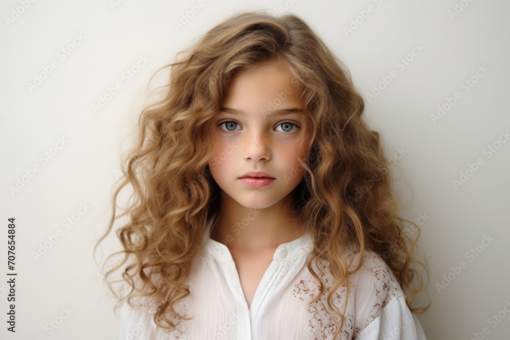 Portrait of a beautiful little girl with curly hair on a white background Portrait of a beautiful little girl with curly hair on a white background