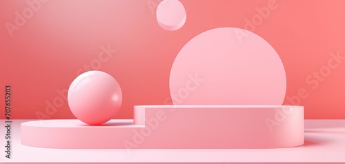 Minimal abstract clean podium with ball pink color background. Minimal abstract podium mock up design for product presentation background or branding concept.