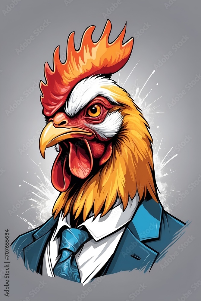 A t shirt print style, animal, rooster 