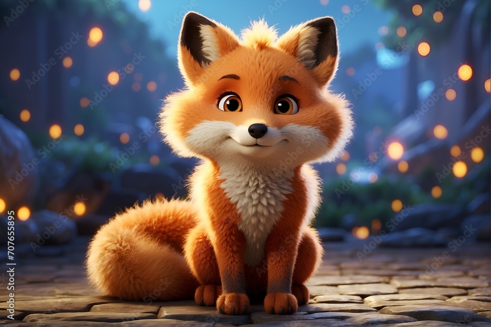Φωτογραφία A fluffy, lovable baby fox with big, round eyes, bokeh background