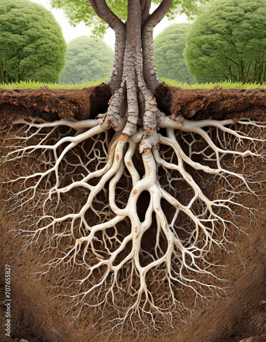 root system of a tree deep underground photo