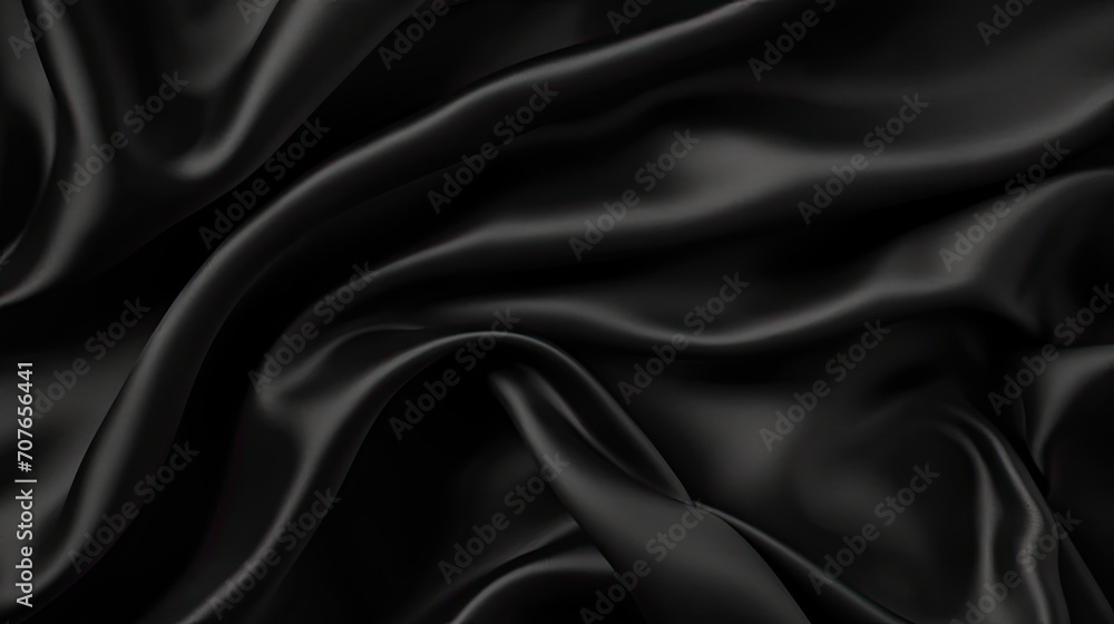 Abstract dark black background. black fabric texture background. black silk satin. Curtain. Luxury background for design. Shiny fabric. Wavy folds. Abstract dark black background. black fabric texture background. black silk satin. Curtain. Luxury background for design. Shiny fabric. Wavy folds.