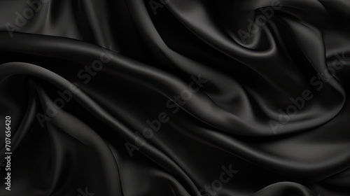 Abstract black background. black fabric texture background. black silk satin. Curtain. Luxury background for design. Shiny fabric. Wavy folds. 