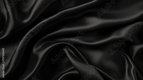 Abstract dark black background. black fabric texture background. black silk satin. Curtain. Luxury background for design. Shiny fabric. Wavy folds. 