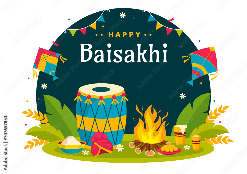 Φωτογραφία Happy Baisakhi Vector Illustration of Vaisakhi Punjabi Spring Harvest Festival o