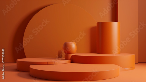 Orange podium and minimal abstract background for Halloween  3d rendering geometric shape  Stage for awards on website in modern. Empty podiums. Mockup