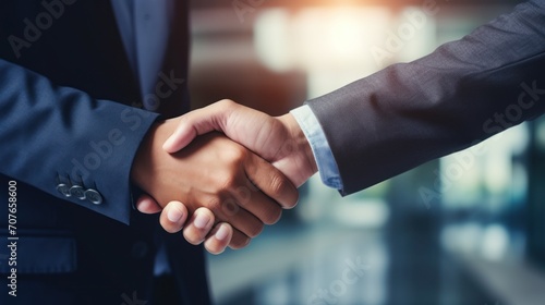 Business person handshake for agreement and success
