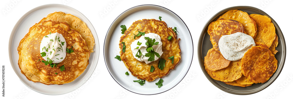 Φωτογραφία Collection of plates of chickpea pancake with a dollop of cashew sour cream top