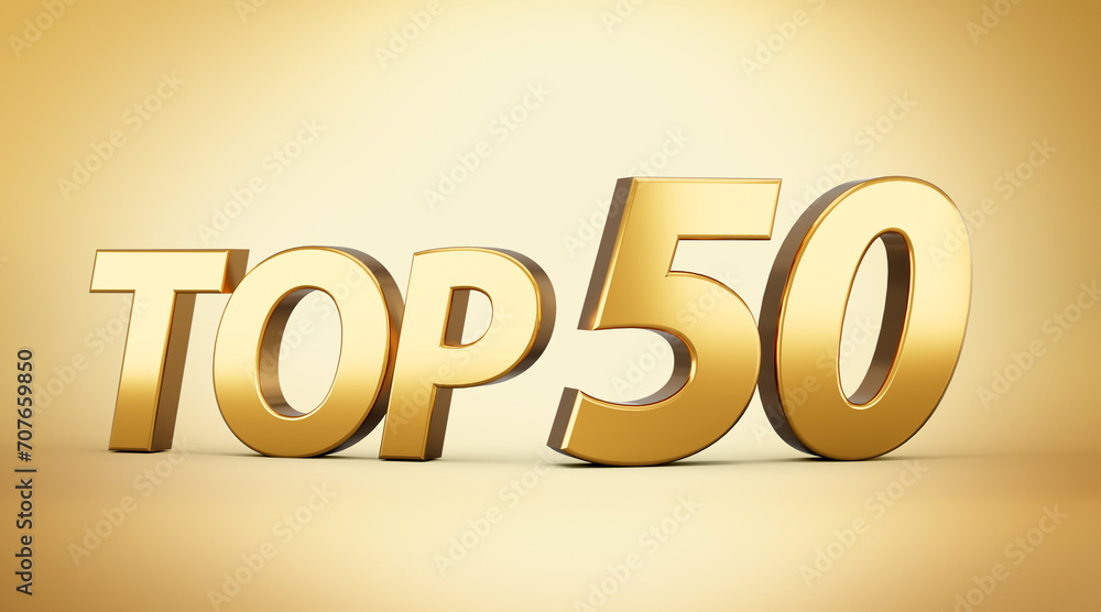 3d Golden Shiny Top 50 Text Top Fifty 3d Text Isolated On Golden Background 3d Illustration 3d Golden Shiny Top 50 Text Top Fifty 3d Text Isolated On Golden Background 3d Illustration