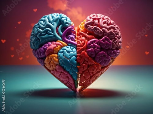 half Brain and Heart for Mental health awareness. Generative AI photo