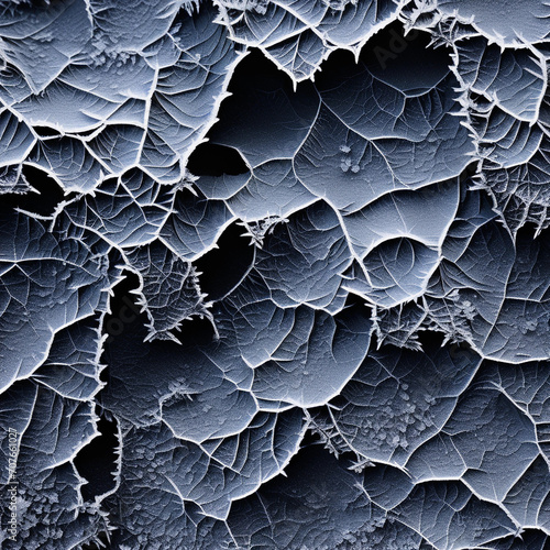 frozen black 3d surfaces, frozen leaves, dark winter texture, frozen leaf pattern, nature hibernation © officina