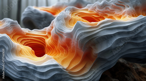 Photo 3d abstract orange, grey and yellow abstract 3d wave, in the style of muted eart