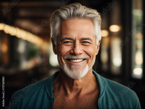 Portrait of Smiling senior man looking at the camera. Generative AI