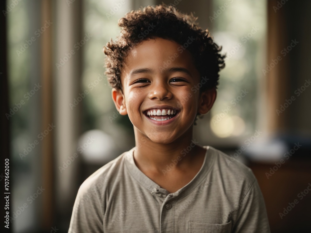 Dark-skinned black african american boy smiling portrait at camera ...