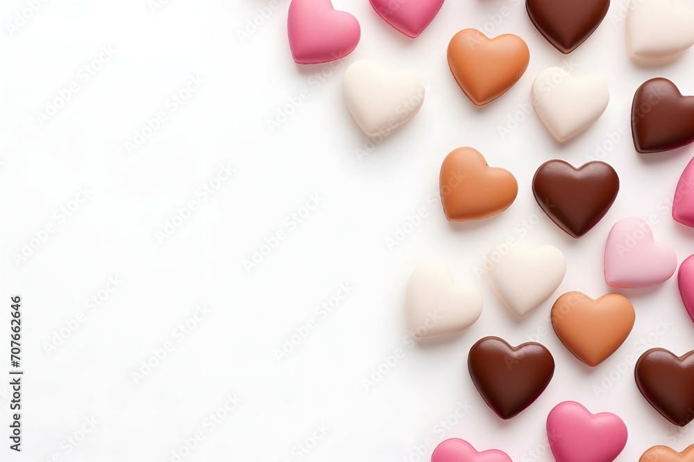 Valentine's Day Chocolate and Candy Hearts on Pink Valentine's Day Chocolate and Candy Hearts on Pink