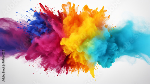 colorful background with abstract colored powder explosion on a white background
