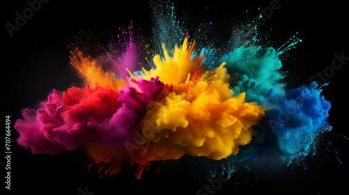 abstract colored powder explosion on black background