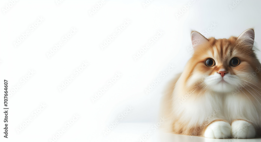 Very cute young bicolor cat sitting straight Happy cute cat on white background, generative ai Very cute young bicolor cat sitting straight Happy cute cat on white background, generative ai