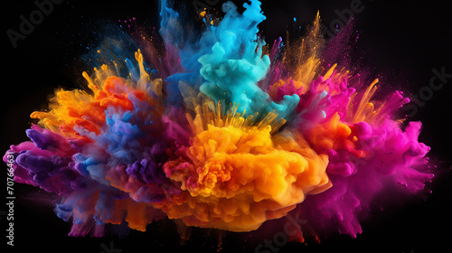 colorful background with abstract colored powder explosion on black background © Aura