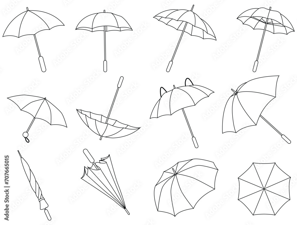Set of umbrellas vector. Umbrella line art - obrazy, fototapety, plakaty 