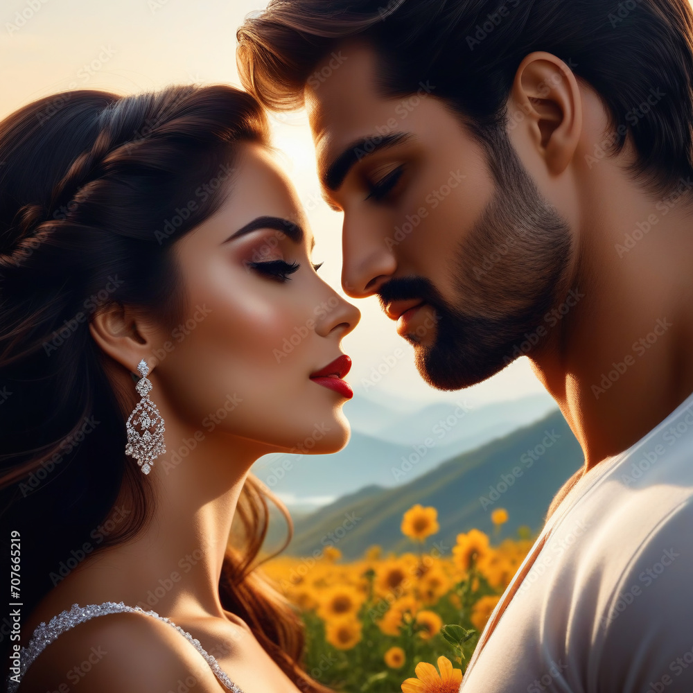 Incredible and deep tenderness between man and woman. Beautiful couple in love. Close up of a smiling beautiful young couple. Honeymoon, romantic picture. Incredible and deep tenderness between man and woman. Beautiful couple in love. Close up of a smiling beautiful young couple. Honeymoon, romantic picture.