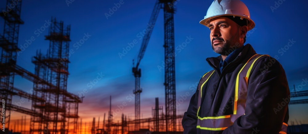 Construction engineer working at building construction site, civil engineer inspection work for structure Construction engineer working at building construction site, civil engineer inspection work for structure