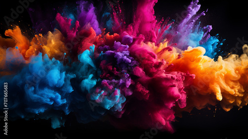 colorful background concept. colorful holi powder blowing up on black background.