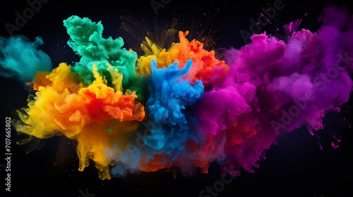 colorful holi powder blowing up on black background. colorful background concept.