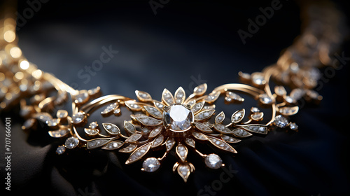 Closeup of gold necklace along with diamonds photo
