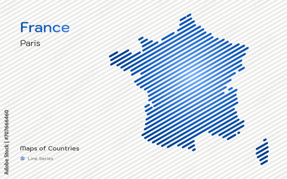 France Map with a capital of Paris Shown in a Line Pattern. Stylized simple vector map. France Map with a capital of Paris Shown in a Line Pattern. Stylized simple vector map.