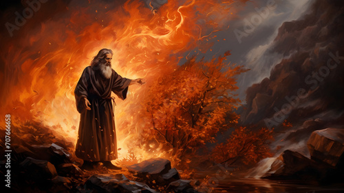 Moses along with the burning bush
