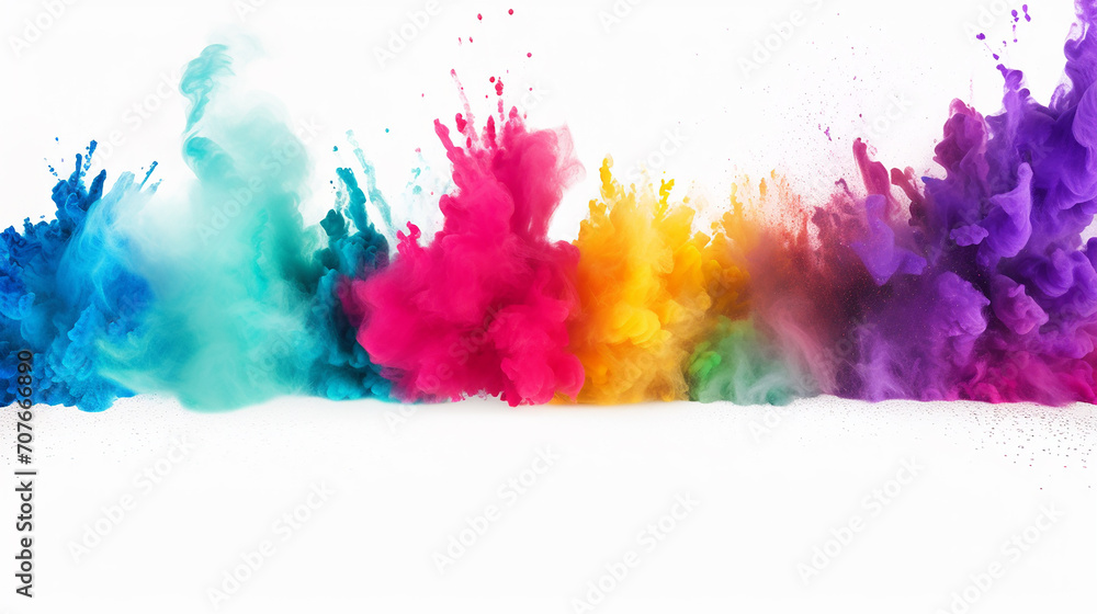 colorful rainbow holi paint color powder explosion isolated on white background