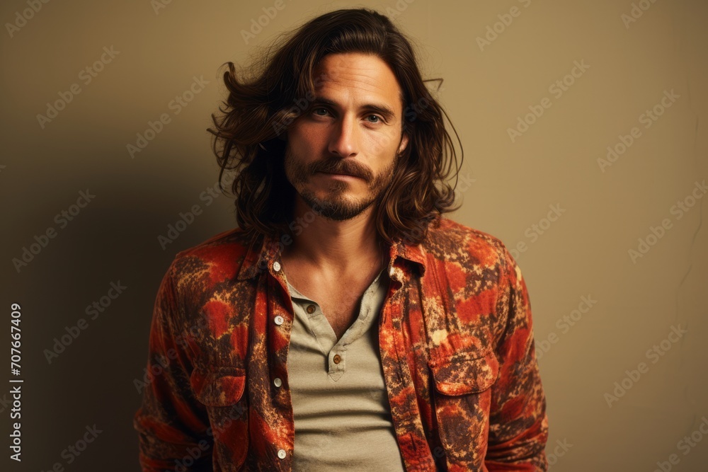 Portrait of a handsome man with long wavy hair. Men's beauty, fashion. Portrait of a handsome man with long wavy hair. Men's beauty, fashion.