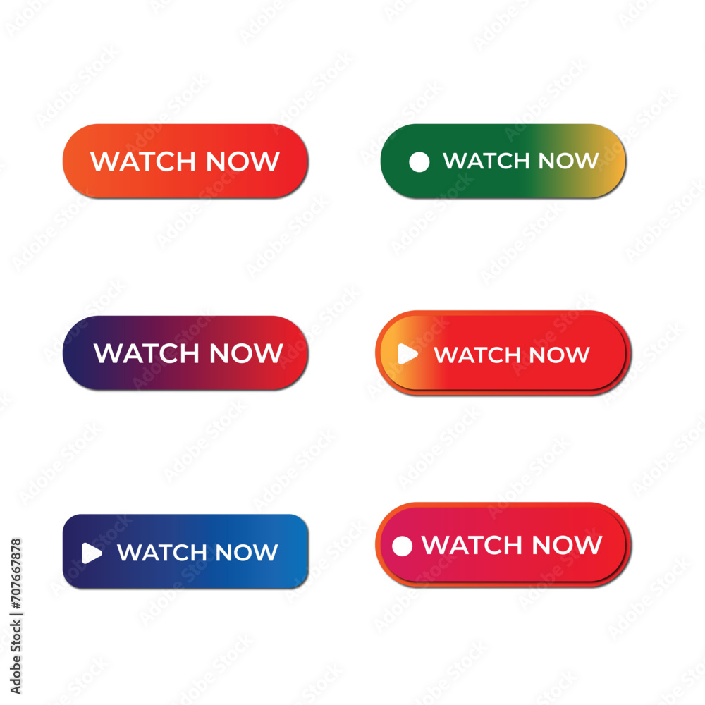 Set of Watch Now Vector Buttons. Play Video Banners Collection. Ui web elements. Set of Watch Now Vector Buttons. Play Video Banners Collection. Ui web elements.