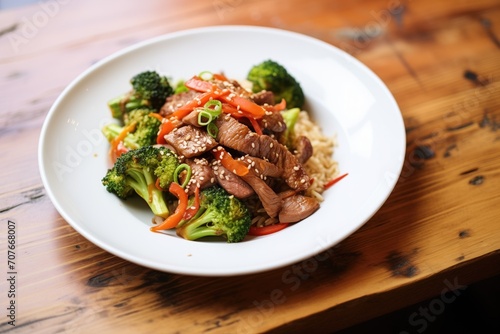 beef teriyaki stir-fry with peppers and broccoli florets