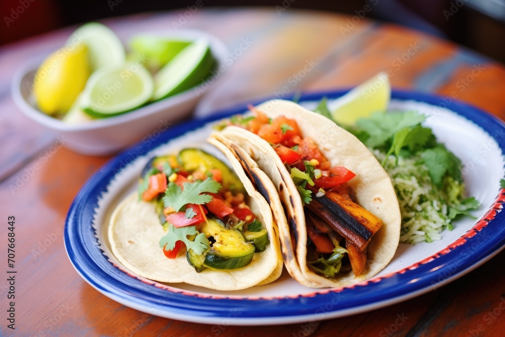tacos with grilled veggies and a side of guacamole tacos with grilled veggies and a side of guacamole