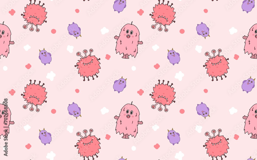 Fototapeta premium Seamless pattern. Monster cartoon. Pattern for wallpapers, backgrounds, paper