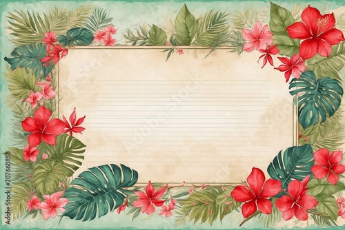 vintage watercolor tropical frame, rustic floral notes, aged paper designs, writing space, card framework, nature-inspired canvas © Jan