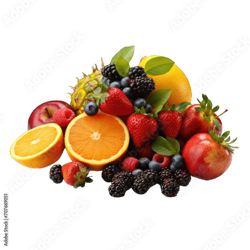 Fresh summer fruits with apple  grapes  berries  pear and apricot. on transparent background PNG
