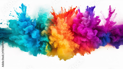 multicolored powder explosion on white background