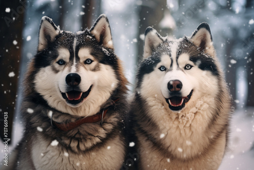 Two white wild wolf in the forest at snow 